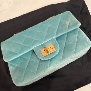 Chanel 2.55 mini mint velvet and gold